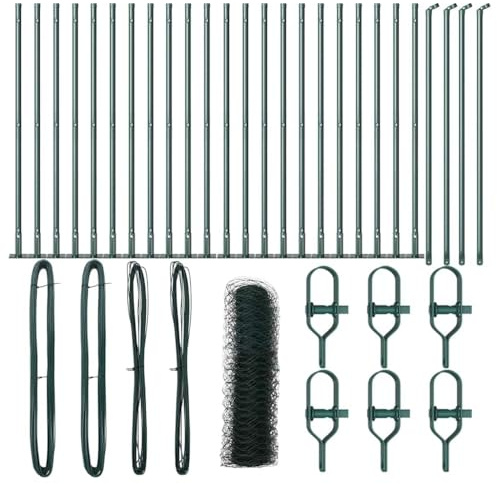 Qnhdfrt Gartenzaun Set 50m x 0,5m Maschendrahtzaun mit 22 Zaunpfosten, Robuste Stahl Konstruktion in Grün, Vielseitige Grundstücksabgrenzung für Garten und Terrasse