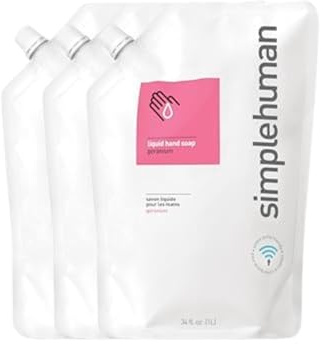 simplehuman Geranium Moisturizing Liquid Hand Soap Refill Pouch, 34 Fl Oz, Pack of 3