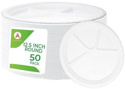 Disposable Namaste 50 Party Dinner Plates,12.5 inch Platter Size, Microwave Safe, Heavy Duty