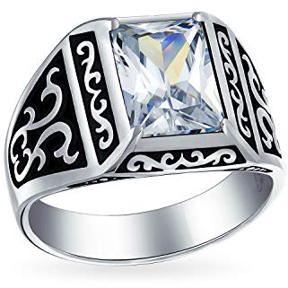 Bling Jewelry Personalizza L'Anello Di Fidanzamento In Zircone Cubico Taglio Smeraldo Aaa Per Uomo In Due Toni Ossidati In Argento .925 Fatto A Mano In Turchia Personalizzabile