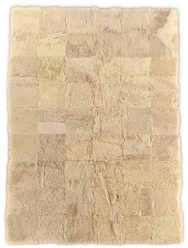 Öko Lammfell Teppich Plaid Decke Patchwork beige gefärbt 180 x 120 cm Schaffell Decke
