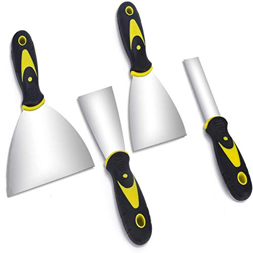 NACTECH 4pcs Spatules en Acier Inoxydable Couteau à Enduire 25mm 50mm 75mm 150mm Lames Inox avec Poignée Antidérapante Couteaux à Mastic Spatule Bricolage de Plâtrier pour Papier Peint Mur Fenêtre