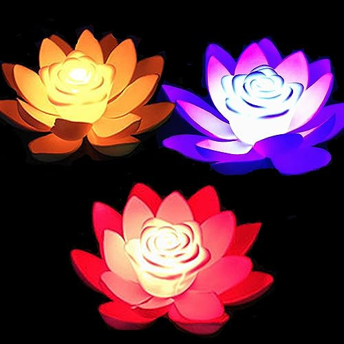 FGX Lot De 3 Lanterne De Lotus Flottante à Led, NéNuphars, Led En Forme De Fleur De Lotus Artificielle Flottante, LumièRe De Lotus, Pour Décoration De Piscine, Jardin, Aquarium, Mariage