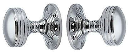 Haven Heritage Quality Mortise Door Knob Ringed with 3 Rings in Polished Chrome, Sprung with 64mm Rose. 1 x Pair