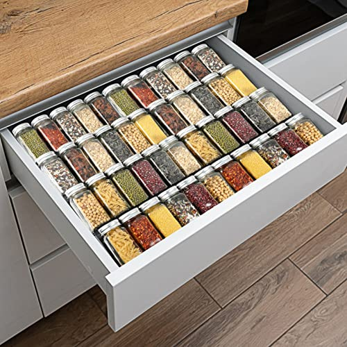 VANGAY Spice Drawer Organizer, 4 Tier- 8Pack Clear Acrylic Drawer Spice Rack, Spice Organization for Drawer,Spice Rack for Kitchen Drawers (Expands from 11'' to 22'')