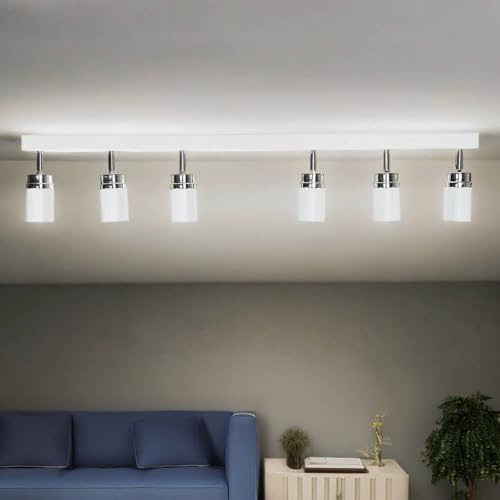 Licht-Erlebnisse Deckenleuchte Strahler aus Metall in weiß Chrom 6-flammig beweglich GU10 B:90cm schwenkbar Flur Küche Wohnzimmer skandinavisch Deckenlampe Spot