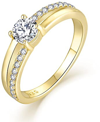 YL Ring Damen,Verlobungsring Damen Ring Silber 925 Damen Zirkonia Ringe Silberringe Eheringe Antragsring für Frauen (Weiß,Gold, 52 (16.6))