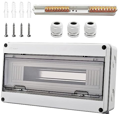 Qiyiche Coffret Electrique Etanche Exterieur IP65 18 Modules, 9 Bornes, 3 Connecteurs, pour une Utilisation à l'extérieur, Sites Industriels, Postes de Charge