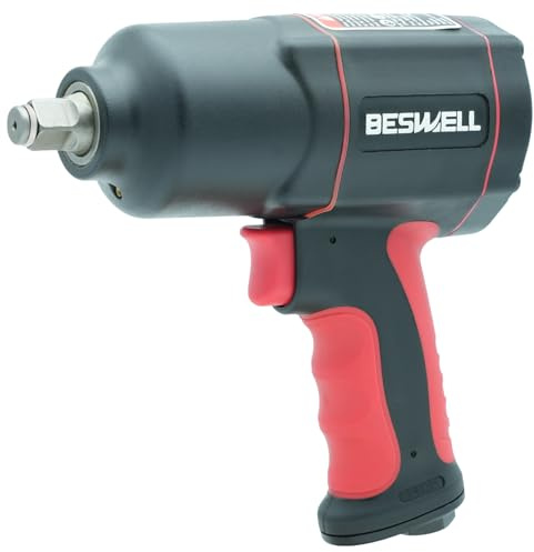 BESWELL 1/2-Inch Air Impact Wrench, Pneumatic Tool with 1180 Ft-Lbs Nut-Busting Torque, Heavy Duty Twin Hammer Impact Gun for Automotive Repair, Tire Change and Shop Work, BW-112FN1
