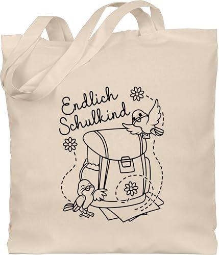Baumwolltasche - Schulanfang & Einschulung Geschenk Turnbeutel - Endlich Schulkind - zum Selber Bemalen oder Ausmalen - Unisize - Naturweiß - schultasche schule jungen 1. klasse schulanfänger
