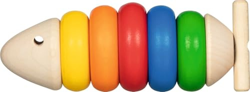 goki 58381 Fädelfisch Felix Motorikspielzeug, Ahornholz, 7 Teile | Holzspielzeug für Kinder