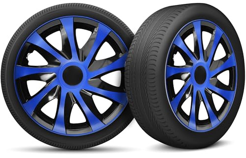 Radkappen 13 Zoll Radzierblenden 4er Set passend für alle Stahlfelgen - Einstellbarer Sicherungsring - Blau Schwarz
