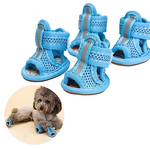 BCOATH Hundeschuhe Sommer 4 Stück Atmungsaktive Mesh Hundesandalen rutschfeste Pfotenschutz Schuhe Für Heiße Gehwege Strand 1.97X1.57X1.97In