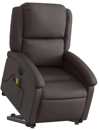 vidaXL Massagesessel mit Aufstehhilfe Elektrisch Dunkelbraun Echtleder