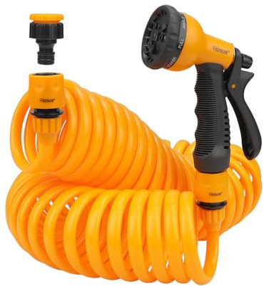 Hoteche 15m Extendable Spiral Garden Hose - EVA Material, 8 Modes, Green, 15m Length, 22 Bar Max Pressure, Garden Hose, 1 Pack