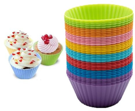 Molde de Silicona para Reposteria,24 PCS Reutilizables Moldes Magdalenas Antiadherente Freidora de Aire Bandejas Horno para Pastel Postre Chocolate