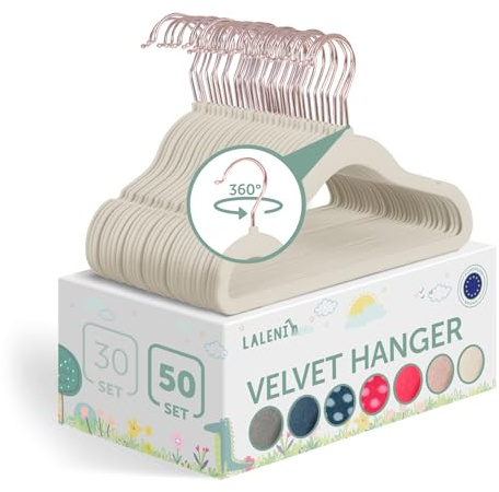 Laleni Grucce Bambini in Velluto 50 Pz - Salvaspazio, Rotanti a 360°, Antiscivolo - Appendiabiti Neonato - Rosa/Avorio