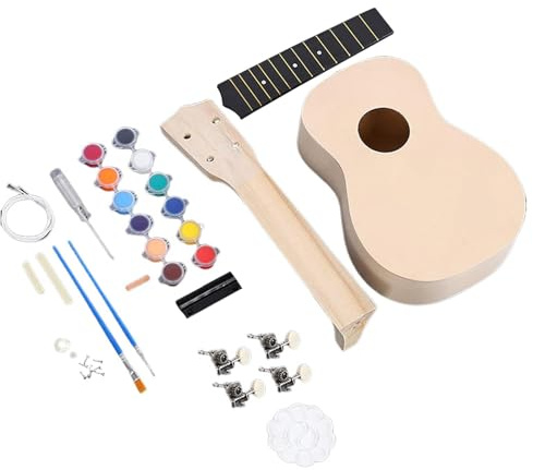 Kit de ukulélé pour adultes, kit de ukulélé en bois | 53,3 cm – Construisez votre propre kit d'instruments hawaïens pour débutants, comprend un travail manuel avec touche en tilleul
