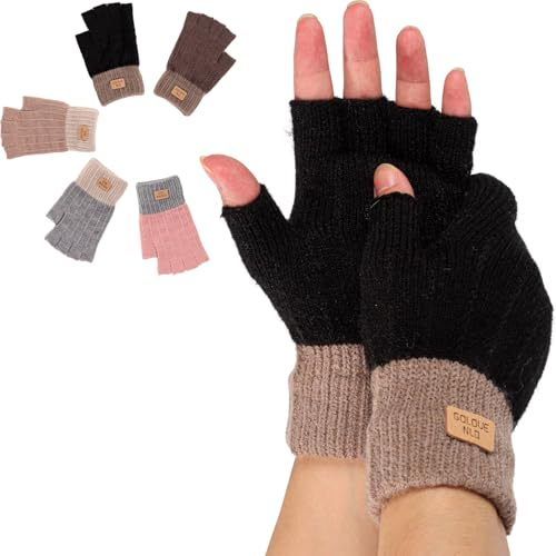 Warme gestrickte fingerlose Handschuhe für Damen, weiche Halbfinger-Handschuhe zum Laufen, Skifahren, Fahren, schwarz 2, Einheitsgröße