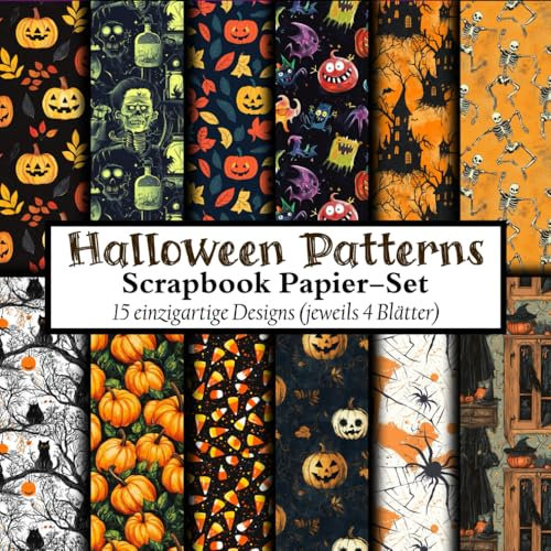 Halloween patterns : 8,5x8,5 Scrapbook Papier-Set (60 Blatt): Gruselige Designs für Halloween-Basteleien, Scrapbooking & Kartengestaltung, Junk Journals, Kartenherstellung, Decoupage, Origami,