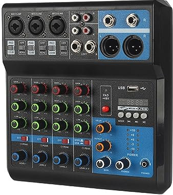 Audio Mixer, DJ Controller Sound Mixer, HD A4 A5 Sound Card Mixing Console Mixer Professional Audio 4 5 Channel Sound Mixer For Live Streaming DJ Audio Equipment , Ideal for Home Party and Karaoke(A4)