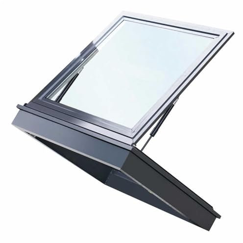 80° öffnendes Dachfenster zur Dachterrassen-Installation, geneigte Flachdach-Oberlichtabdeckung, manuelle Belüftung aus Aluminium, unterirdisches Beleuchtungsbrunnenfenster for den Keller(90x65cm/35.4