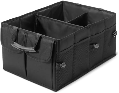 Amazon Basics - Organizador de maletero para automóvil, almacenamiento de automóvil con múltiples compartimentos, plegable, 51L, color negro