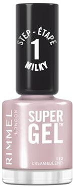 Rimmel Super Gel, 110 Cream & Blend, Long-Lasting Nail Polish, Milky Finish, Easy Application, Gel-like Manicure, Chip Resistant, Clean Formula, 12ml