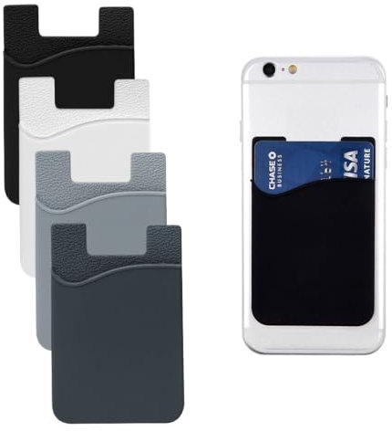 MIRKUZI Porta-carte adesivi per cellulari 4 pezzi porta carte per smartphone, porta carte autoadesivo, custodia per carte di credito in silicone adesivo (nero bianco grigio scuro grigio chiaro)