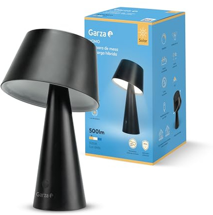 Garza - Lámpara de Exterior Solar LED 500lm, 3000K, Regulable – Carga Solar y USB-C, 4 Modos, IP44, 26h Autonomía, Uso Interior y Exterior