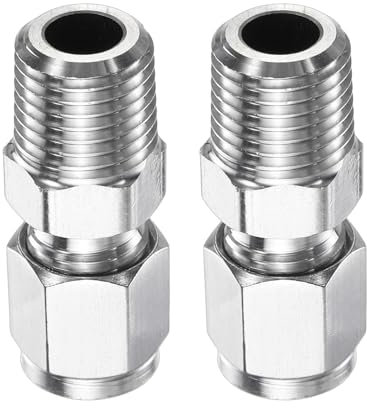 sourcing map 2 raccordi a compressione da 6 mm OD x 1/4 NPT filettatura maschio in acciaio inox, accoppiatore dritto per tubo di compressione, connettore per olio, gas, acqua