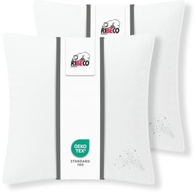 RIBECO GERMANY Mikrofaserkissen Jan 2er Set, Kopfkissen 80 x 80 cm weiß mit optimaler Stützkraft in jeder Liegeposition, hergestellt aus hochwertiger Mikrofaser, allergikerfreundlich