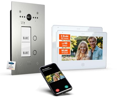 m-e ALLVISO Video Türsprechanlage, 2 Draht IP BUS, Unterputz Gegensprechanlage mit Kamera und Türöffner, 7 Monitor, kostenlose Handy App, Türklingel mit Kamera und Türöffner fürs 2 Familienhaus