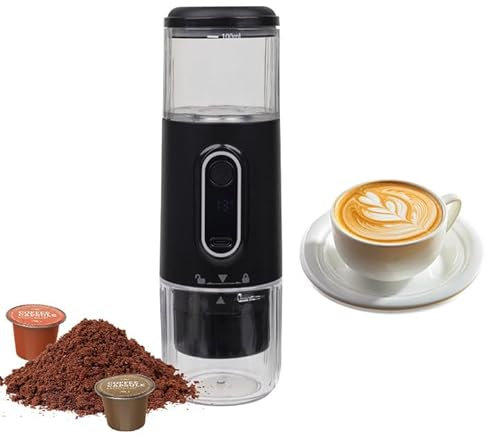 Kouamor Machine à Café Portable, 2 En 1 CafetièRe Portable, Machine à Expresso Rechargeable, Café En Poudre Et Capsules, Avec RéServoir D'Eau 100ml, Pour Bureau, Camping, Voyage, Voiture (Noir)