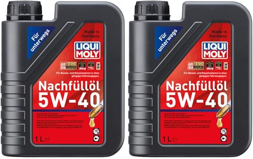LIQUI MOLY Nachfüll-Öl 5W-40 | 1 L | Synthesetechnologie Motoröl | Art.-Nr.: 1305, farblos (Packung mit 2)