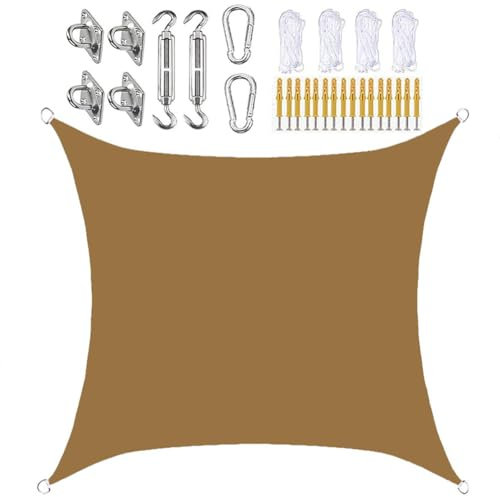 SLDAGe Tenda a Vela con Kit Fissaggio,Vela Ombreggiante Rettangolare Impermeabile,Vela Parasole con Protezione Raggi UV 95%,Vela da Sole per Esterno Terrazza Balcone Piscina Feste,Sabbia,5x5 m