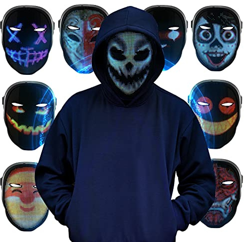 Trsaow LED Mask Halloween Mask with App Control Including 70 images, 45 animations Induction Switch DIY Patterns Rhythm Mask for Parties Carnival Gift Halloween costume Masks Masquerade masks