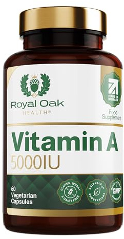Royal Oak Health Vitamin A 5000IU | 60 Vegan Capsules | Retinyl Acetate | Supports Vision, Skin & Immune Function | Gluten & Dairy Free | Made in Britain