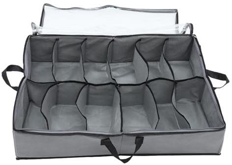 BATHVEVE Contenitore Per Scarpe Con 12 Scomparti e Cerniera, Organizer Trasparente Non Tessuto e Pe, Borsa Riutilizzabile Di Grande Capacità Per Riporre Scarpe Sotto Letto, Leggero e Portatile