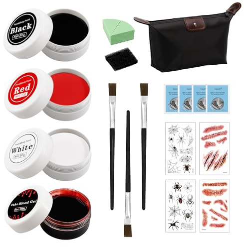 19 piezas maquillaje blanco para cara，pinturas cara para niños，maquillaje blanco para halloween，pintura roja cara/negra/base