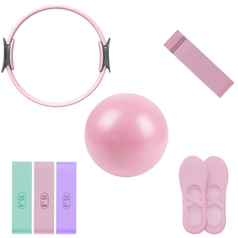 Generisch Pilates Set, 14 Magic Circle, Long & Loop Resistance Bands, Soft Pilates Ball, Grip Socks,Puller, Home Workout Equipment for Women & Beginners to Tone, Flexibility & Core Strength