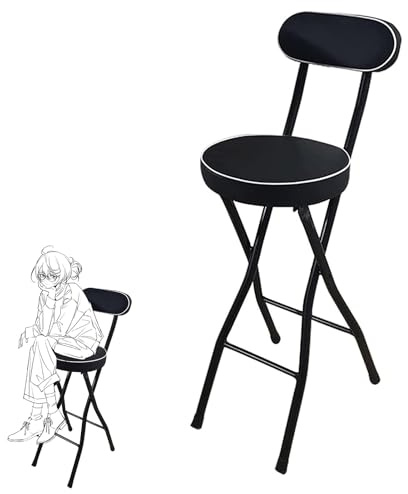 Sgabello da bar pieghevole portatile con schienale e poggiapiedi, imbottito, pieghevole, rotondo, sgabello per la colazione regolabile in altezza 56/61/66 cm, ideale per adulti (colore: nero)
