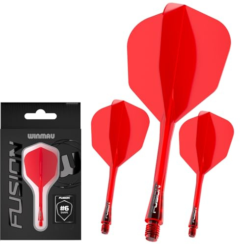 WINMAU Darts - Fusion Integrerat flyg- och axelsystem - No.6 Form och design – Röd Färg, Mellanlängd