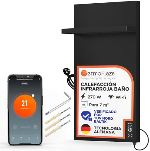 TermoPlaza WLAN Infrarot Heizstrahler 270 W bis 7 m² | Intelligente Infrarot Wandheizung Elektrisch | Badheizkörper mit Handtuchhalter & Thermostat | Energiesparende Elektroheizung für Badezimmer