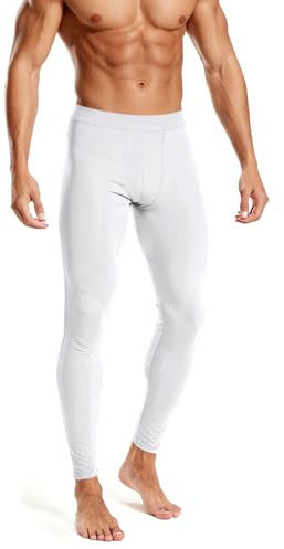 Rane Sports Mens Compression Pants Men Running Tights Leggings Athletic Workout Gym Pants Base Layer Underwear White