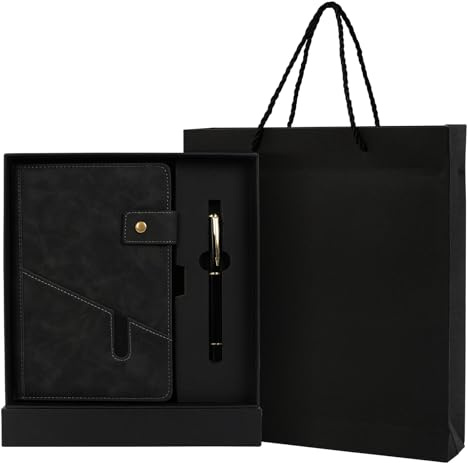 CRITIVE-SHOP Cuaderno de piel A5, set de regalo, diario para adultos con lápiz y estuche, libro de Bullet Journal, diario de viaje para adultos, cuaderno personalizado para hombre (negro)