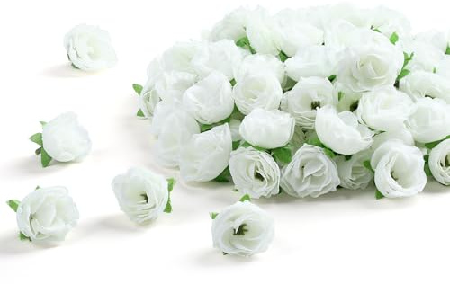 Sahoottie 100 Stück Weiße Kunstrosen Köpfe 3CM Mini Kunstblumen Rosen Köpfe Elfenbeinweiße Künstliche Rosen Blumen für Zuhause Hochzeit Party Festival Deko DIY Blumenwand Weiße Blumen Deko
