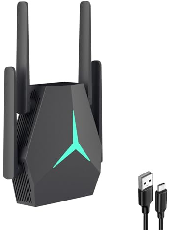 5G Repetiteur WiFi Puissant sans Fil 1200mbps Amplificateur de Signal WiFi Bi-Bande,4 antennes,2 Rj45 Ports LAN,Répéteur Puissant pour la Maison et Le Bureau Couverture jusqu'à 9800 m³