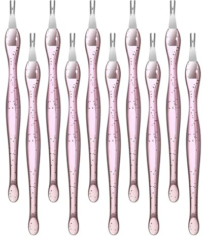 Kit de Fourches pour Peaux Mortes 10 Pièces Pp et Acier Inoxydable Rose | Outils pour Manucure, Repousse Cuticule Metal, pour Usage Maison et Salon de Nail Art