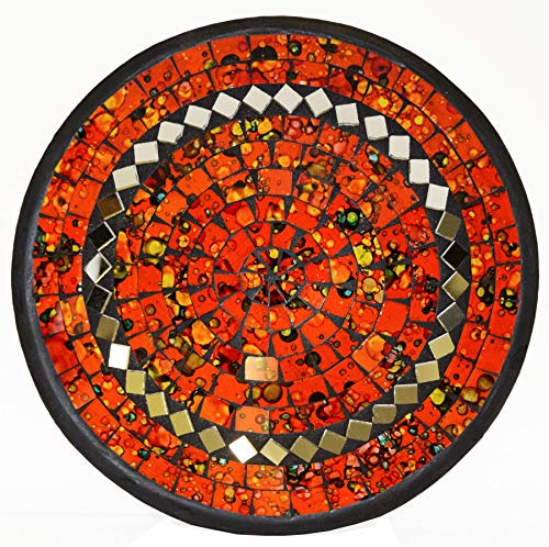 Simandra Plat mosaïque de verre bol d'argile, assiette fait main en Bali artisanat décoration de la maison Multicolore -miroir rond- 20x5 cm Color orange